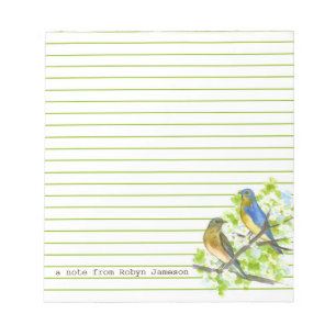 Bluebirds in Hawthorn Tree Green Lined Notizblock