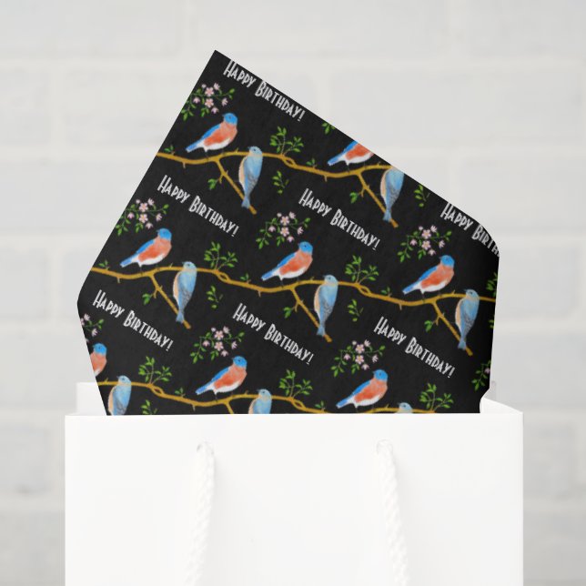 Bluebirds schwarze Wrapping Paper Sheets Seidenpapier (Geschenktüte)