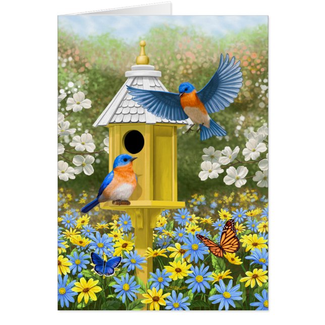 Bluebirds und Hexagon Birdhouse Blue (Vorne)