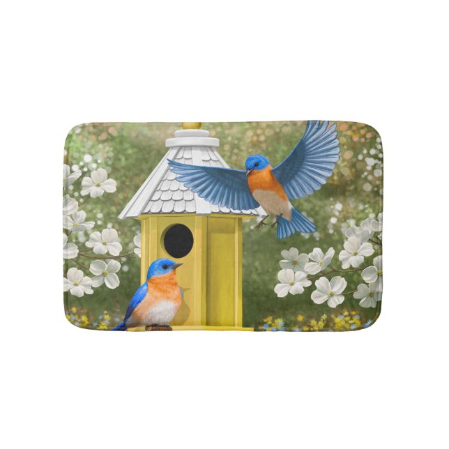 Bluebirds und Hexagon Birdhouse Blue Badematte (Vorderseite)