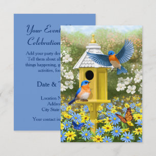 Bluebirds und Hexagon Birdhouse Blue Einladung