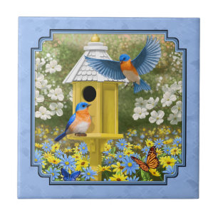 Bluebirds und Hexagon Birdhouse Blue Fliese