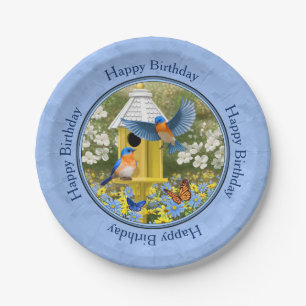 Bluebirds und Hexagon Birdhouse Blue Pappteller