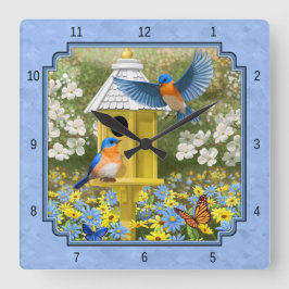 Bluebirds und Hexagon Birdhouse Blue Quadratische Wanduhr