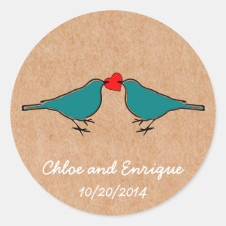 Bluebirds und Liebe Heart Wedding Runder Aufkleber