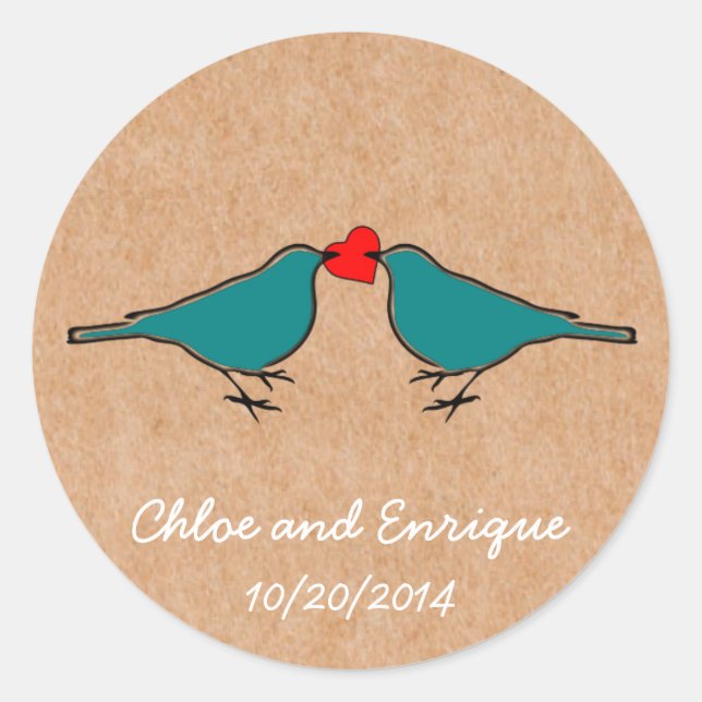 Bluebirds und Liebe Heart Wedding Runder Aufkleber (Vorderseite)