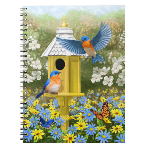 Bluebirds und Tallgelbe Birnenblume Notizblock