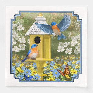Bluebirds und Tallgelbe Birnenblume Serviette