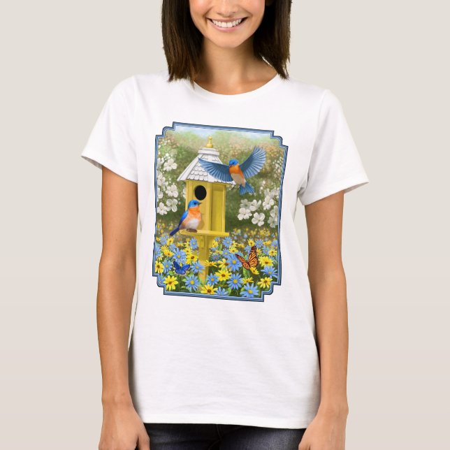 Bluebirds und Tallgelbe Birnenblume T-Shirt (Vorderseite)
