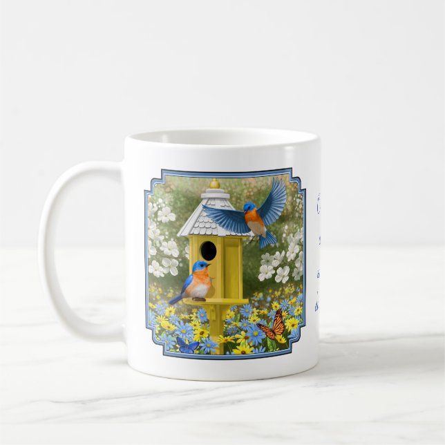 Bluebirds und Tallgelbe Birnenblume Tasse (Links)