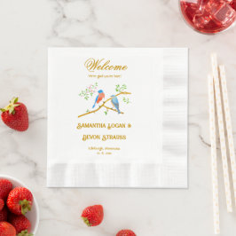 Bluebirds White Coined Wedding Napkins Serviette