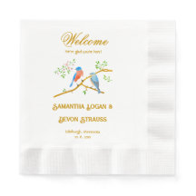 Bluebirds White Coined Wedding Napkins