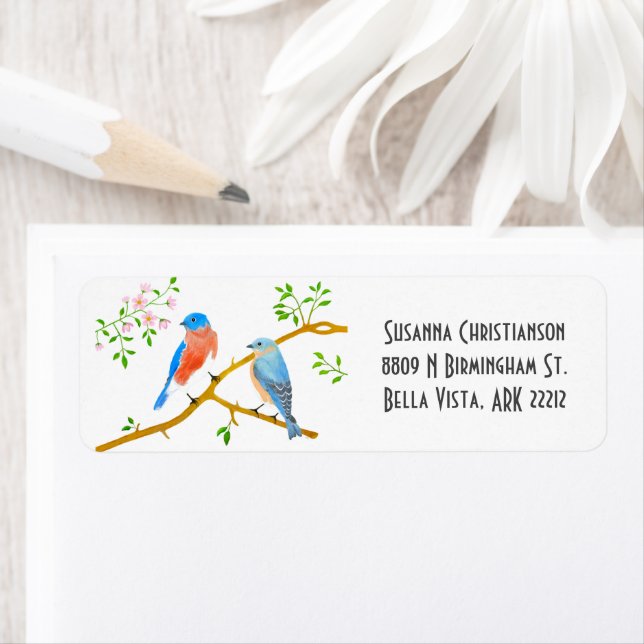 Bluebirds - White Return Address Label (Insitu)