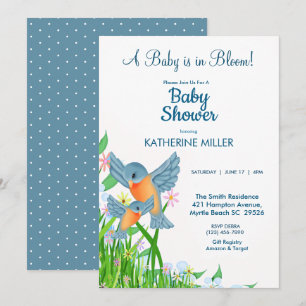 Bluebirds Wildblumen Kinderdusche Einladung