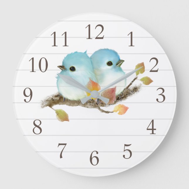 Bluebirds Wohngestaltung Wall Clock Große Wanduhr (Vorderseite)
