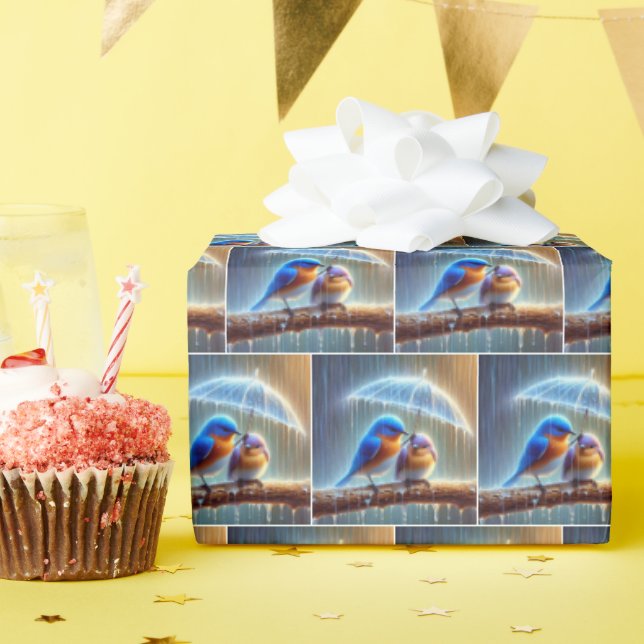 Bluebirts unter einem Schirm Geschenkpapier (Geburtstagsparty)