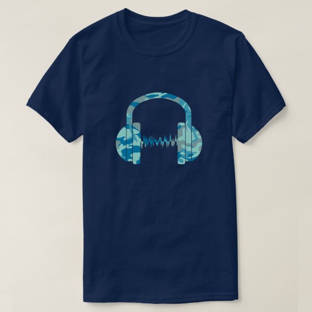 BlueBlast Camo Pattern Kopfhörer T-Shirt (Design vorne)
