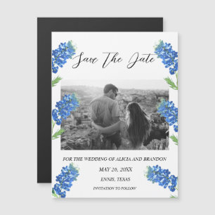 Bluebonnet Blue Floral Foto Hochzeitsskriptmagazin Magnetkarte