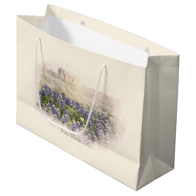 Bluebonnet Field Sketch Wasserfarbe Große Geschenktüte (Vorderseite Schrägansicht)