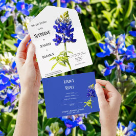 Bluebonnet Floral on White, Wedding All In One Einladung