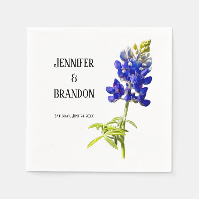 Bluebonnet Floral on White, Wedding Napkins Serviette (Vorderseite)