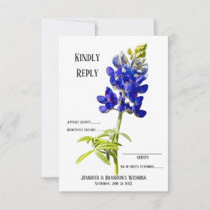 Bluebonnet Floral on White, Wedding RSVP, Dankeskarte