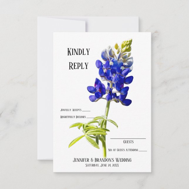 Bluebonnet Floral on White, Wedding RSVP, Dankeskarte (Vorderseite)