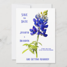 Bluebonnet Floral on White, Wedding Save the Date,