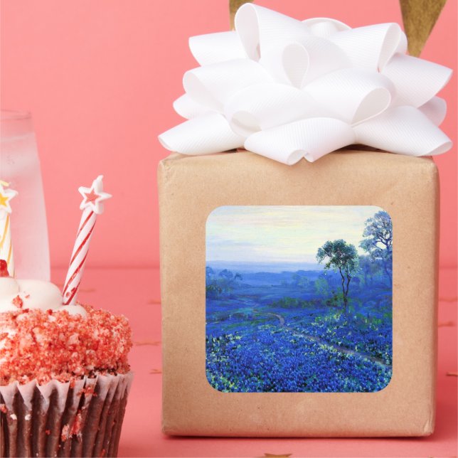 Bluebonnet Landschaft, Kakteen & Mountain Laurel Quadratischer Aufkleber (Party)