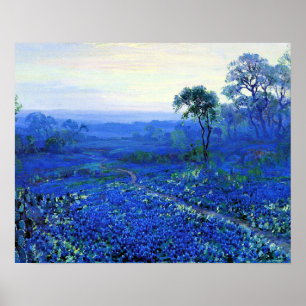 Bluebonnet Landschaft mit Cacti & Mountain Laurel Poster