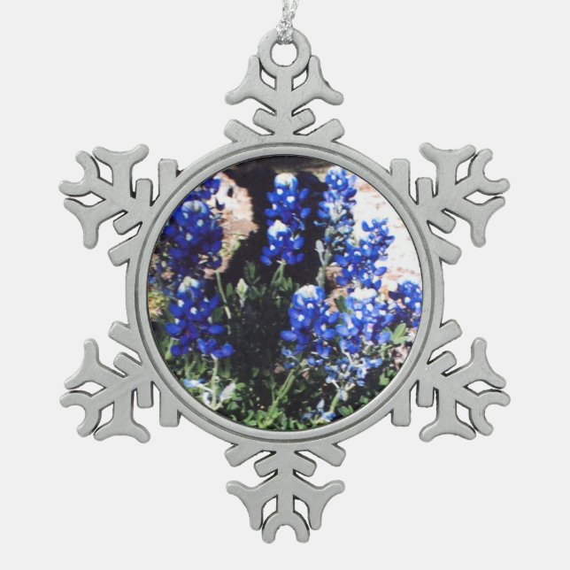 Bluebonnet-Schneeflocke Schneeflocken Zinn-Ornament (Vorderseite)