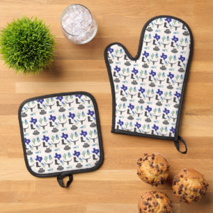 Bluebonnet Texas Wildblume Wasserfarbmuster Ofenhandschuh & Topflappen-Set