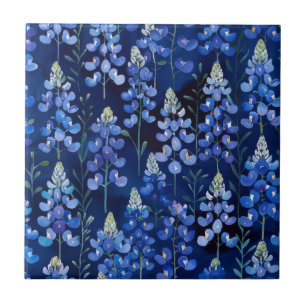 Bluebonnet-Wildblume-Muster, dunkelblaues Blumenmu Fliese