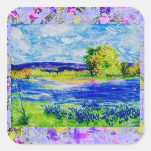 Bluebonnet-Wildblumen-Tropfen Quadratischer Aufkleber