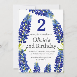 Bluebonnets 2. Geburtstag Blaue Flora Einladung