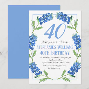 Bluebonnets 40. Geburtstag Blue Floral Texas Einladung