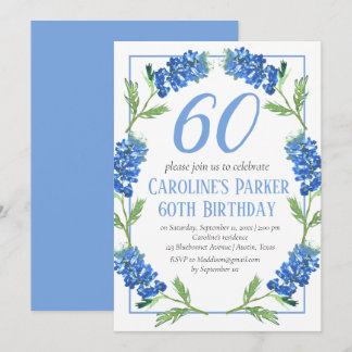 Bluebonnets 60. Geburtstag Blue Floral Texas Einladung