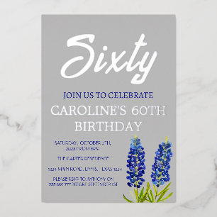 Bluebonnets 60. Geburtstag Blue Floral Texas Gold Folieneinladung