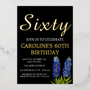 Bluebonnets 60. Geburtstag Blue Gold Chic Glam Folieneinladung