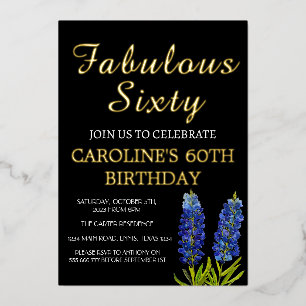 Bluebonnets 60. Geburtstag Blue Gold Chic Glam Folieneinladung