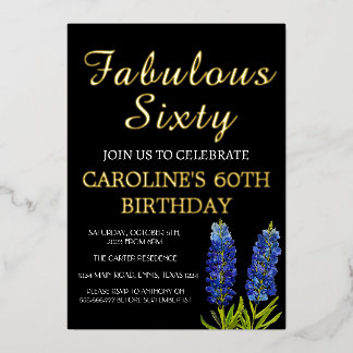 Bluebonnets 60. Geburtstag Blue Gold Chic Glam Folieneinladung