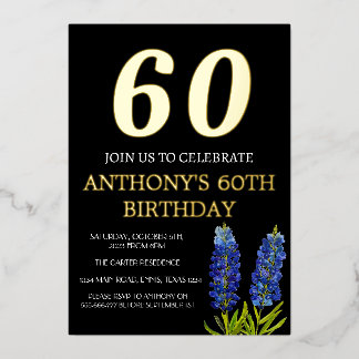 Bluebonnets 60. Geburtstag Blue Gold Foil Glam Folieneinladung