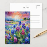 Bluebonnets Abstrakte Blumenart Postkarte<br><div class="desc">Ein modernes impressionistisches Gemälde von Bluebonnets, der ikonischen Texas-Wildblume, in atemberaubenden Blau- und lila Farbtönen mit abstrakten Pinselstrichen dargestellt. Die ausdrucksstarken Striche und lebhaften Farben erfassen die natürliche Schönheit und Gnade dieser Blüten und schaffen eine lebendige und strukturierte Interpretation der Texas Landschaft. Dieses zeitgenössische Werk ist kühl und ruhig, ideal,...</div>