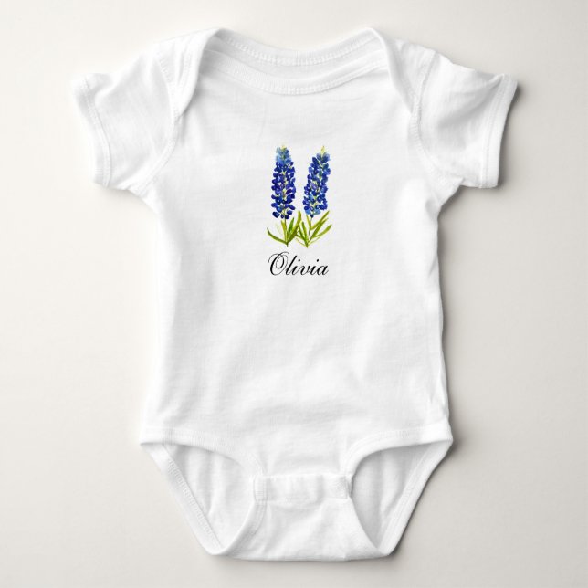 Bluebonnets Aquarell Floral Girl Babybodysuit Baby Strampler (Vorderseite)