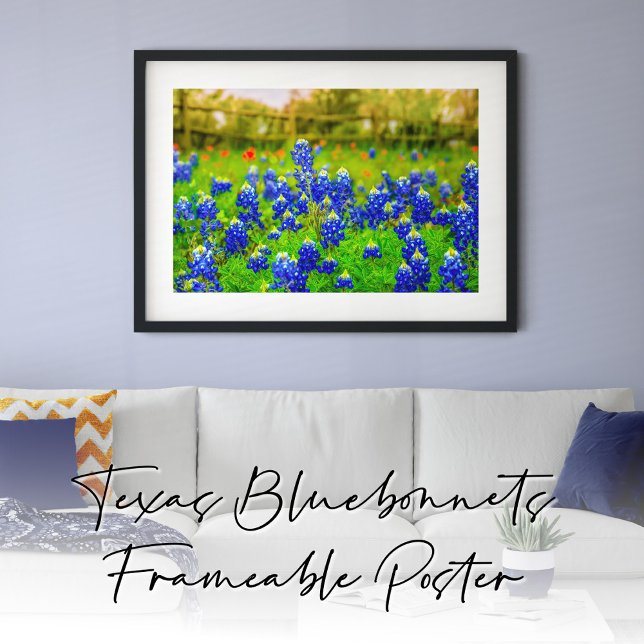 Bluebonnets aus Texas Rustic Blue Wildblumen Poster (Texas Bluebonnets Frameable Poster)