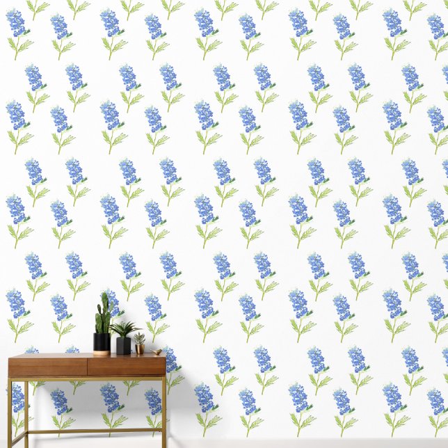 Bluebonnets Blaues Aquarellmuster Tapete (Hausflur)