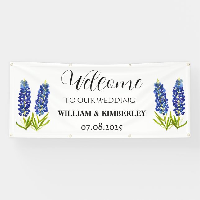 Bluebonnets Blue Floral Rustic Elegante Wedding Banner (Horizontal)