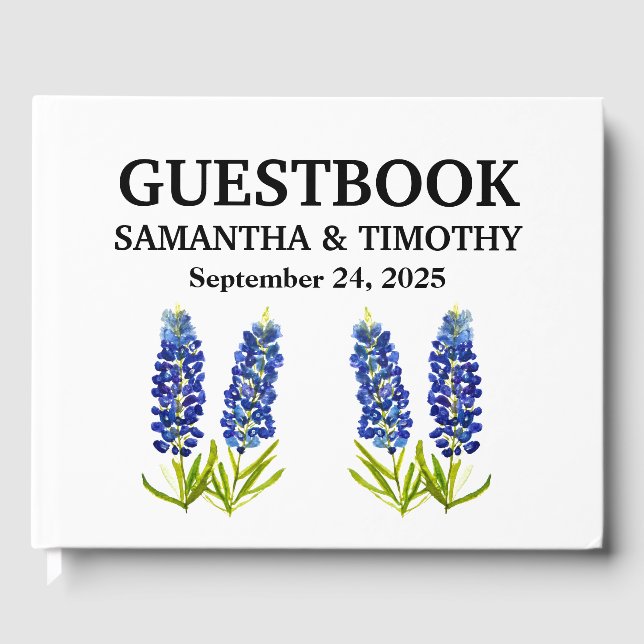 Bluebonnets Blue Floral Texas Floral Wedding Gästebuch (Vorderseite)