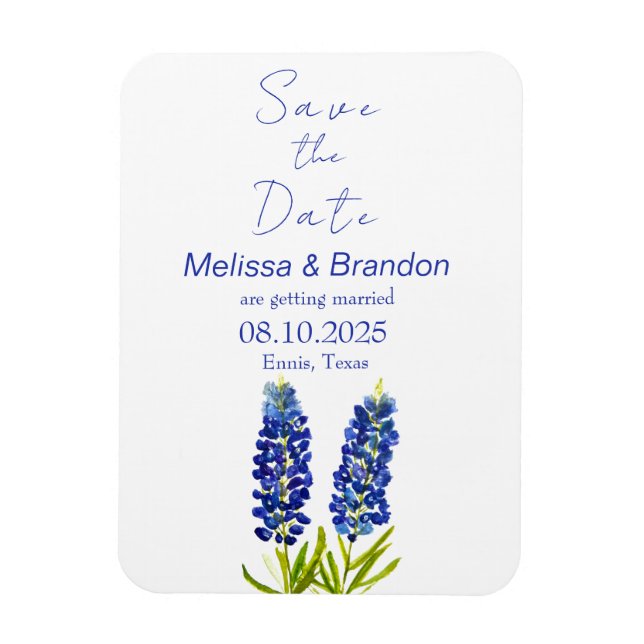 Bluebonnets Blue Floral Texas Rustikale Hochzeit Magnet (Vertikal)