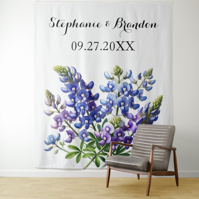Bluebonnets Blue Floral Texas Wedding Foto Booth Wandteppich (Beispiel)